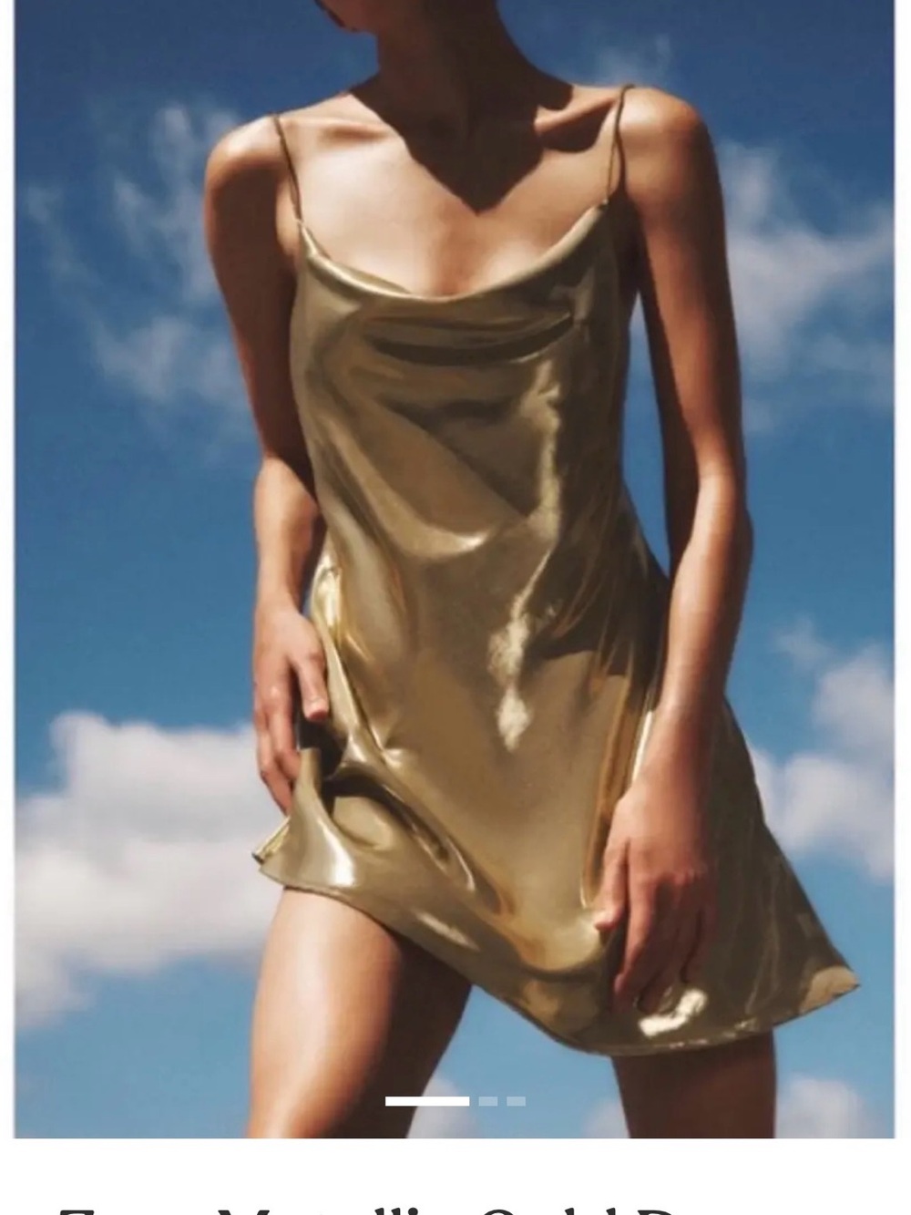 Zara Metallic Gold Satin Slip Dress with Cowl Neck